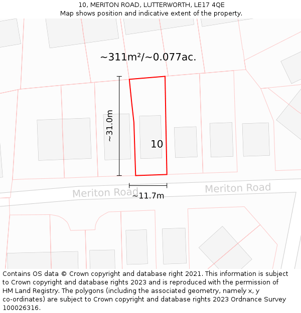10, MERITON ROAD, LUTTERWORTH, LE17 4QE: Plot and title map