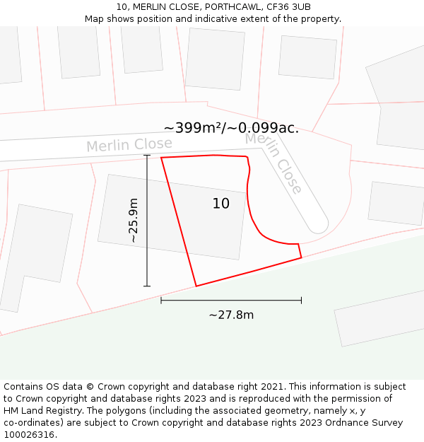10, MERLIN CLOSE, PORTHCAWL, CF36 3UB: Plot and title map