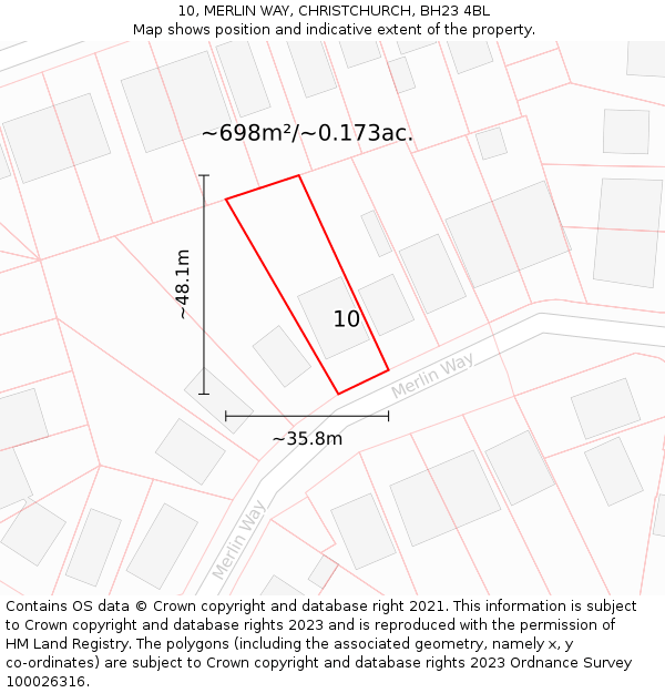 10, MERLIN WAY, CHRISTCHURCH, BH23 4BL: Plot and title map