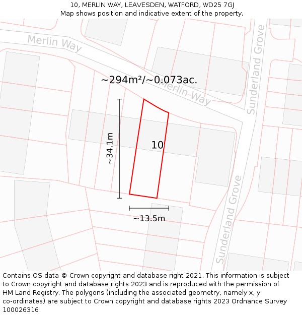 10, MERLIN WAY, LEAVESDEN, WATFORD, WD25 7GJ: Plot and title map