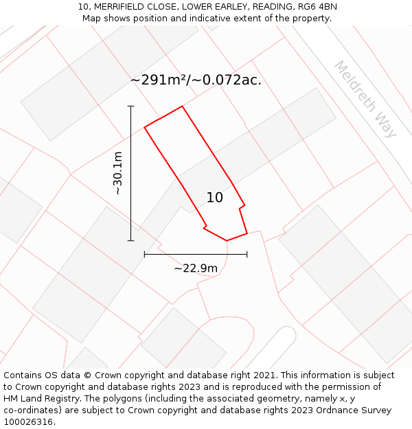 10, MERRIFIELD CLOSE, LOWER EARLEY, READING, RG6 4BN: Plot and title map