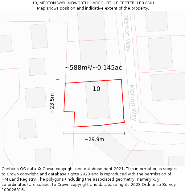 10, MERTON WAY, KIBWORTH HARCOURT, LEICESTER, LE8 0NU: Plot and title map