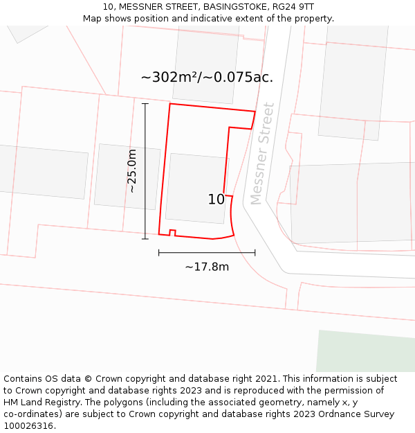 10, MESSNER STREET, BASINGSTOKE, RG24 9TT: Plot and title map