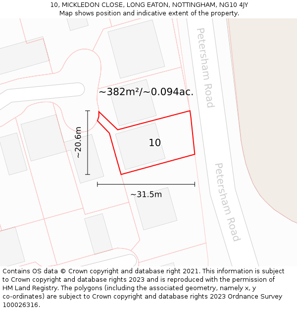 10, MICKLEDON CLOSE, LONG EATON, NOTTINGHAM, NG10 4JY: Plot and title map