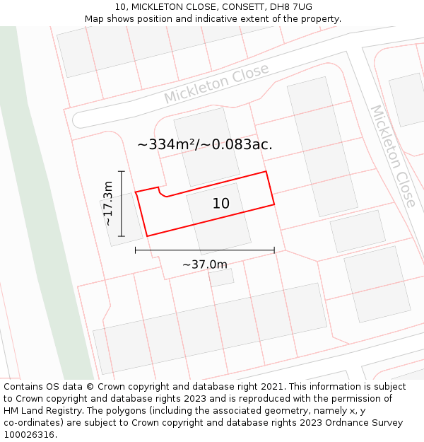 10, MICKLETON CLOSE, CONSETT, DH8 7UG: Plot and title map