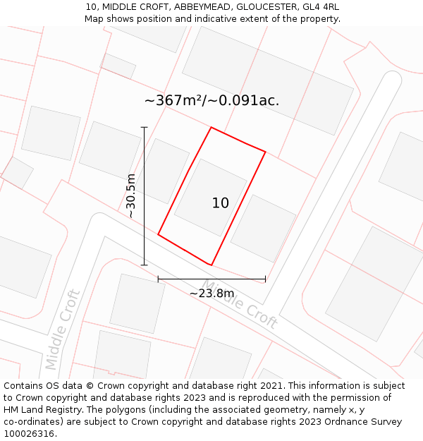 10, MIDDLE CROFT, ABBEYMEAD, GLOUCESTER, GL4 4RL: Plot and title map