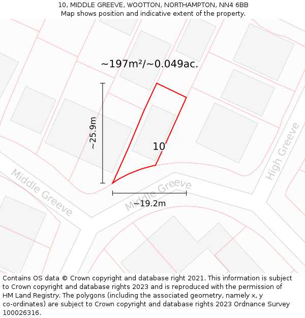 10, MIDDLE GREEVE, WOOTTON, NORTHAMPTON, NN4 6BB: Plot and title map