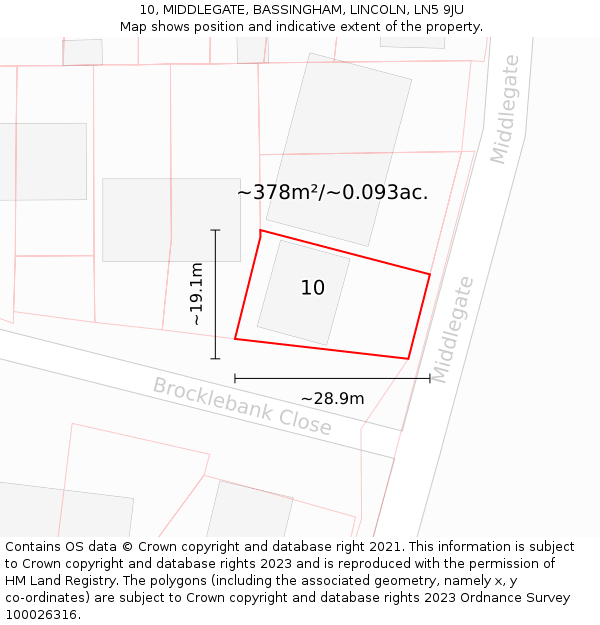 10, MIDDLEGATE, BASSINGHAM, LINCOLN, LN5 9JU: Plot and title map
