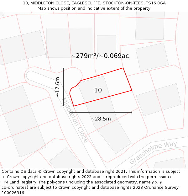 10, MIDDLETON CLOSE, EAGLESCLIFFE, STOCKTON-ON-TEES, TS16 0GA: Plot and title map