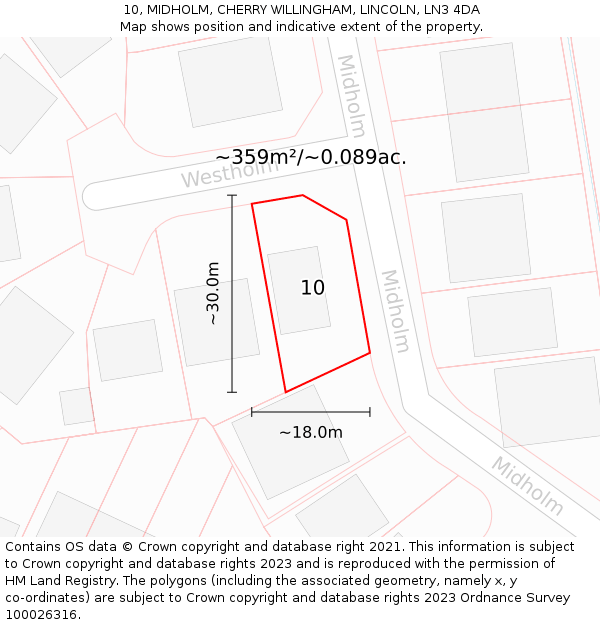 10, MIDHOLM, CHERRY WILLINGHAM, LINCOLN, LN3 4DA: Plot and title map