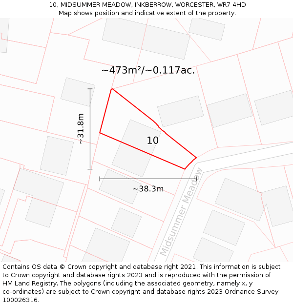 10, MIDSUMMER MEADOW, INKBERROW, WORCESTER, WR7 4HD: Plot and title map