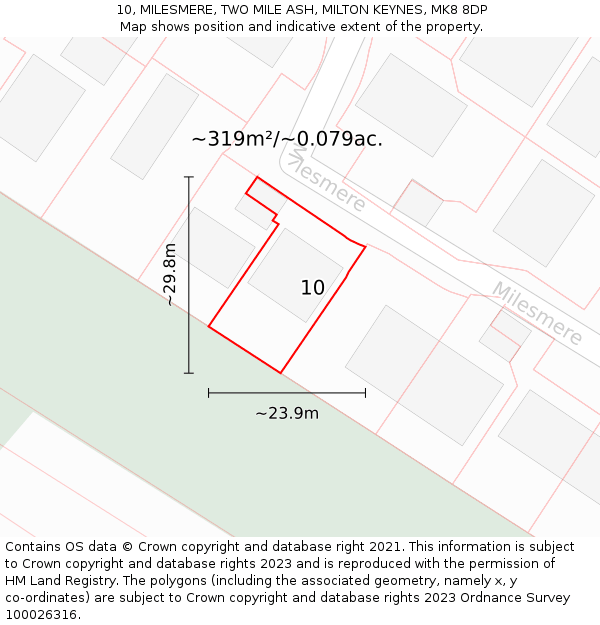10, MILESMERE, TWO MILE ASH, MILTON KEYNES, MK8 8DP: Plot and title map