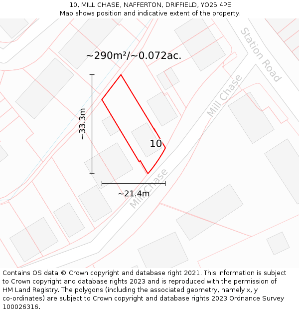 10, MILL CHASE, NAFFERTON, DRIFFIELD, YO25 4PE: Plot and title map