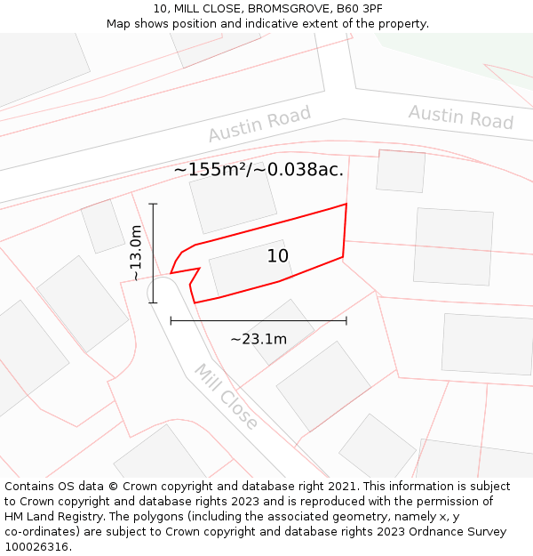 10, MILL CLOSE, BROMSGROVE, B60 3PF: Plot and title map