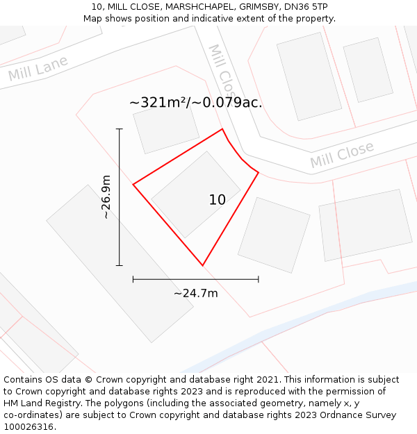 10, MILL CLOSE, MARSHCHAPEL, GRIMSBY, DN36 5TP: Plot and title map
