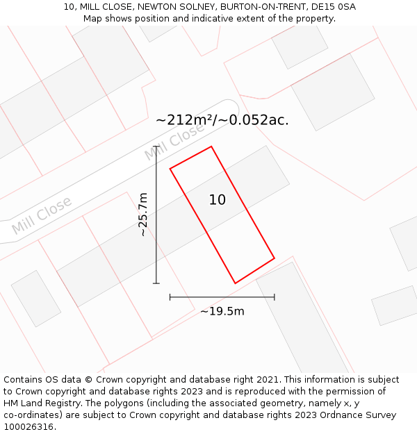 10, MILL CLOSE, NEWTON SOLNEY, BURTON-ON-TRENT, DE15 0SA: Plot and title map