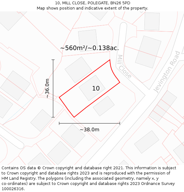 10, MILL CLOSE, POLEGATE, BN26 5PD: Plot and title map