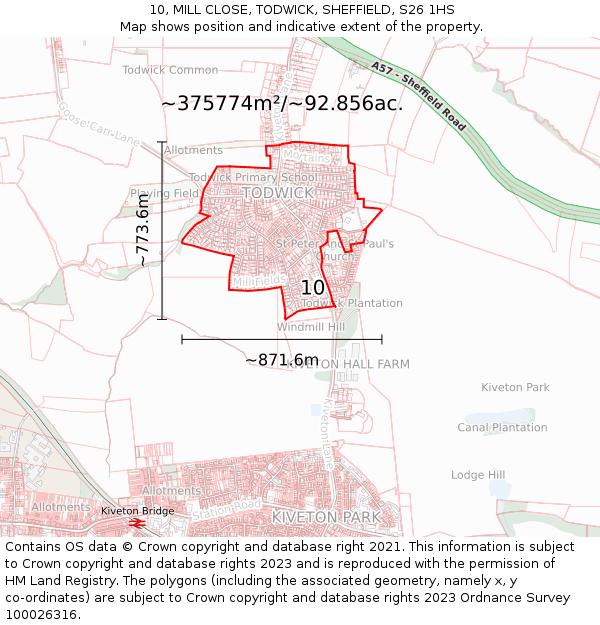 10, MILL CLOSE, TODWICK, SHEFFIELD, S26 1HS: Plot and title map