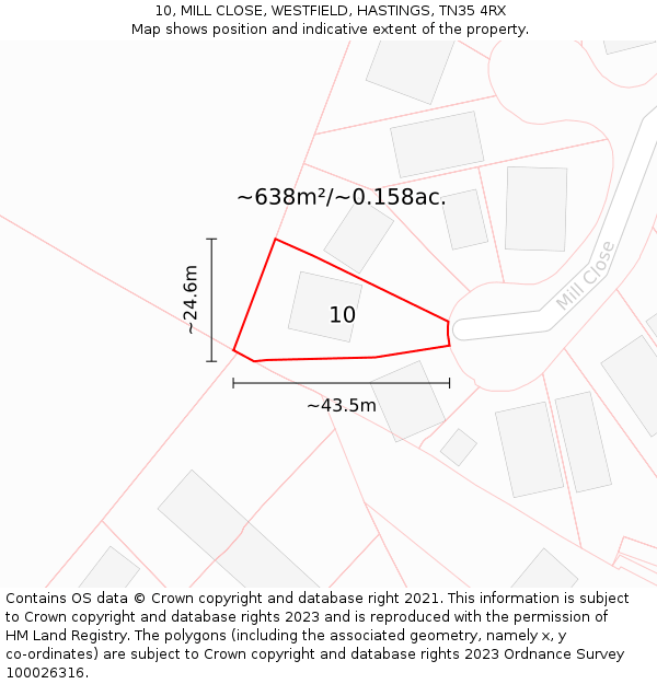 10, MILL CLOSE, WESTFIELD, HASTINGS, TN35 4RX: Plot and title map