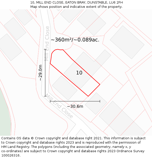 10, MILL END CLOSE, EATON BRAY, DUNSTABLE, LU6 2FH: Plot and title map