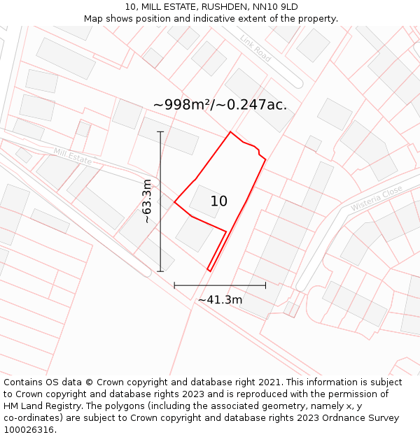 10, MILL ESTATE, RUSHDEN, NN10 9LD: Plot and title map