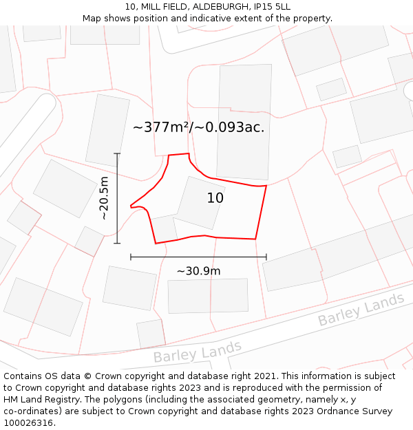 10, MILL FIELD, ALDEBURGH, IP15 5LL: Plot and title map