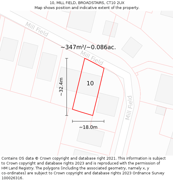 10, MILL FIELD, BROADSTAIRS, CT10 2UX: Plot and title map