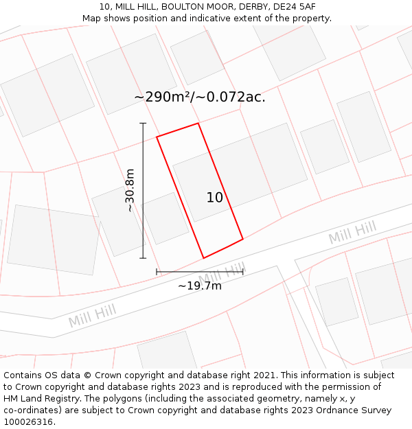 10, MILL HILL, BOULTON MOOR, DERBY, DE24 5AF: Plot and title map