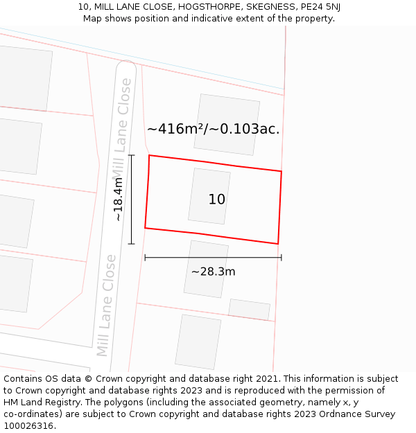 10, MILL LANE CLOSE, HOGSTHORPE, SKEGNESS, PE24 5NJ: Plot and title map
