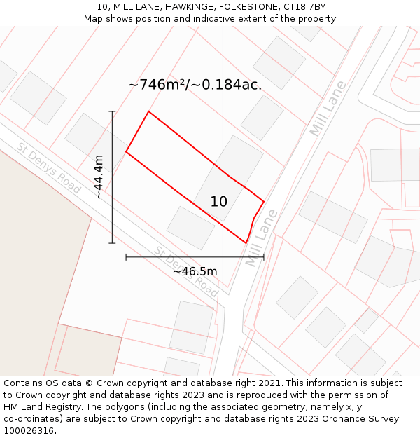 10, MILL LANE, HAWKINGE, FOLKESTONE, CT18 7BY: Plot and title map