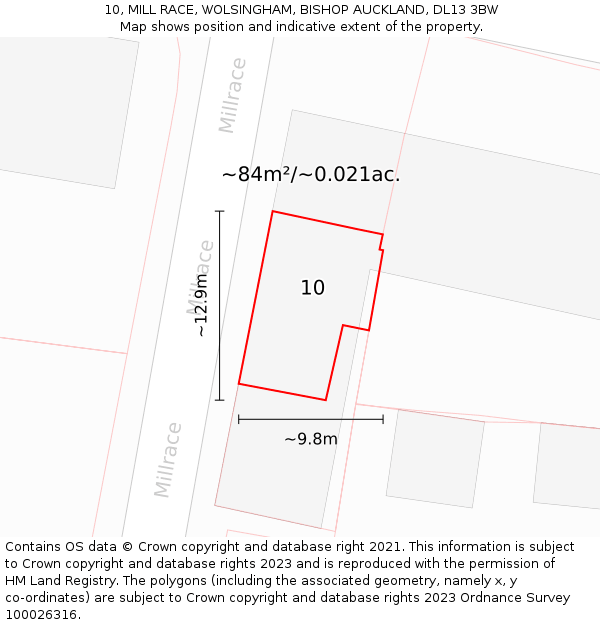 10, MILL RACE, WOLSINGHAM, BISHOP AUCKLAND, DL13 3BW: Plot and title map
