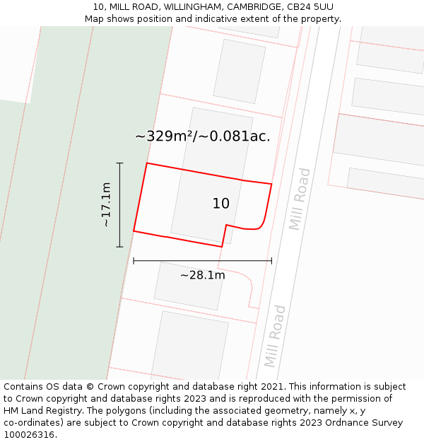 10, MILL ROAD, WILLINGHAM, CAMBRIDGE, CB24 5UU: Plot and title map