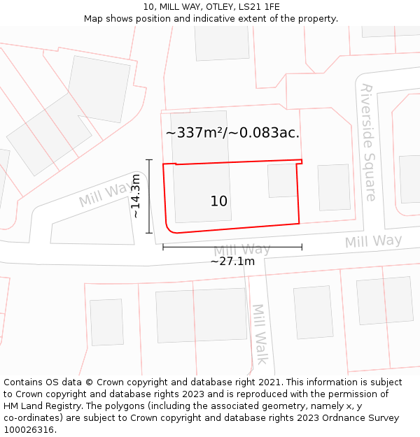 10, MILL WAY, OTLEY, LS21 1FE: Plot and title map