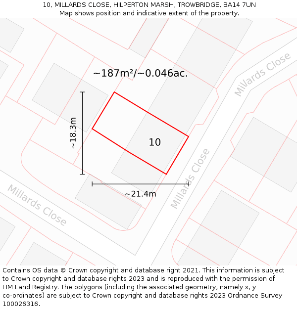 10, MILLARDS CLOSE, HILPERTON MARSH, TROWBRIDGE, BA14 7UN: Plot and title map