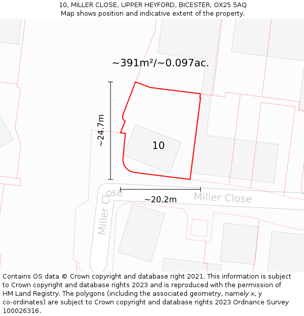 10, MILLER CLOSE, UPPER HEYFORD, BICESTER, OX25 5AQ: Plot and title map