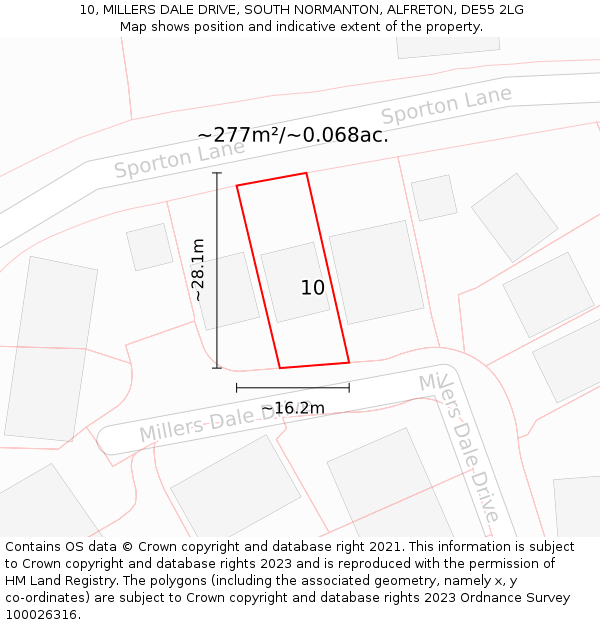 10, MILLERS DALE DRIVE, SOUTH NORMANTON, ALFRETON, DE55 2LG: Plot and title map