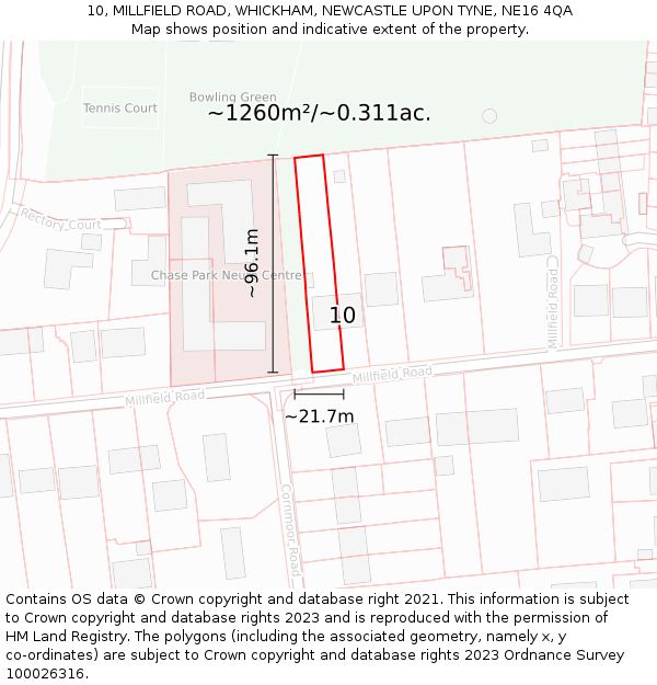 10, MILLFIELD ROAD, WHICKHAM, NEWCASTLE UPON TYNE, NE16 4QA: Plot and title map