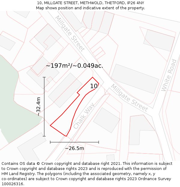 10, MILLGATE STREET, METHWOLD, THETFORD, IP26 4NY: Plot and title map