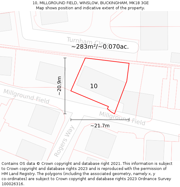 10, MILLGROUND FIELD, WINSLOW, BUCKINGHAM, MK18 3GE: Plot and title map