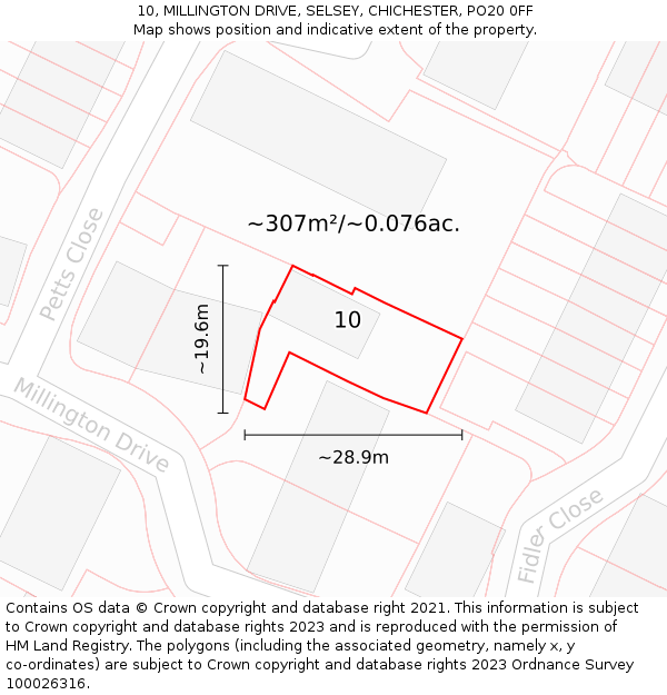 10, MILLINGTON DRIVE, SELSEY, CHICHESTER, PO20 0FF: Plot and title map