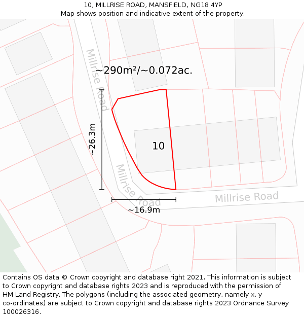 10, MILLRISE ROAD, MANSFIELD, NG18 4YP: Plot and title map
