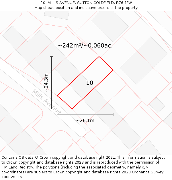 10, MILLS AVENUE, SUTTON COLDFIELD, B76 1FW: Plot and title map