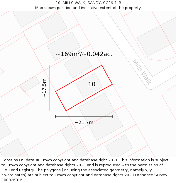 10, MILLS WALK, SANDY, SG19 1LR: Plot and title map