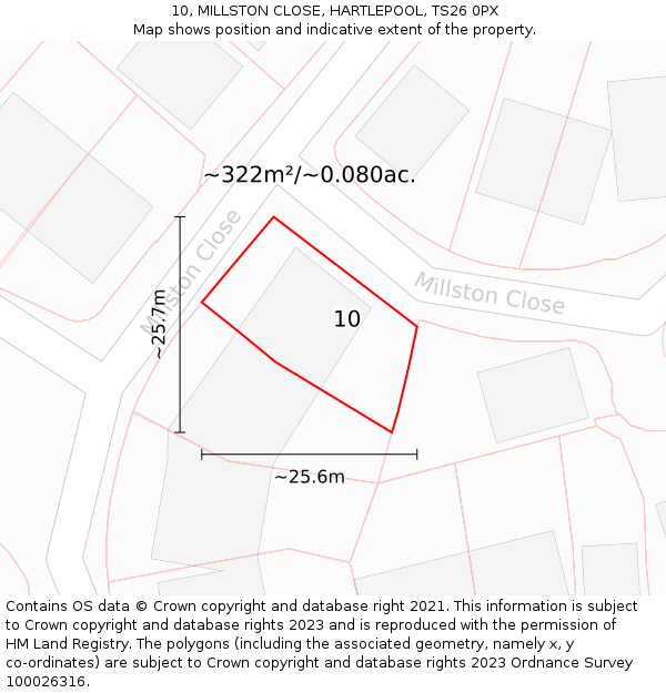 10, MILLSTON CLOSE, HARTLEPOOL, TS26 0PX: Plot and title map