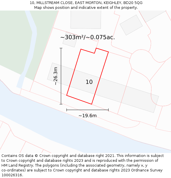 10, MILLSTREAM CLOSE, EAST MORTON, KEIGHLEY, BD20 5QG: Plot and title map
