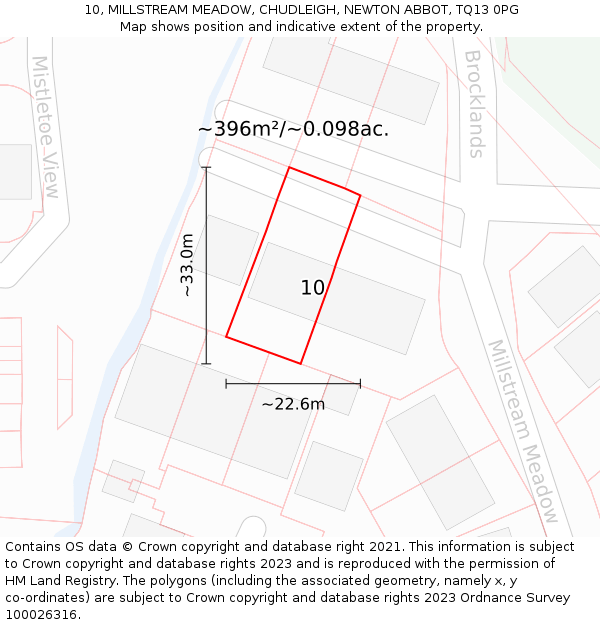 10, MILLSTREAM MEADOW, CHUDLEIGH, NEWTON ABBOT, TQ13 0PG: Plot and title map