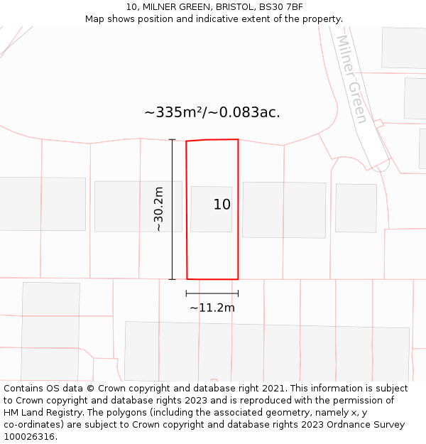 10, MILNER GREEN, BRISTOL, BS30 7BF: Plot and title map