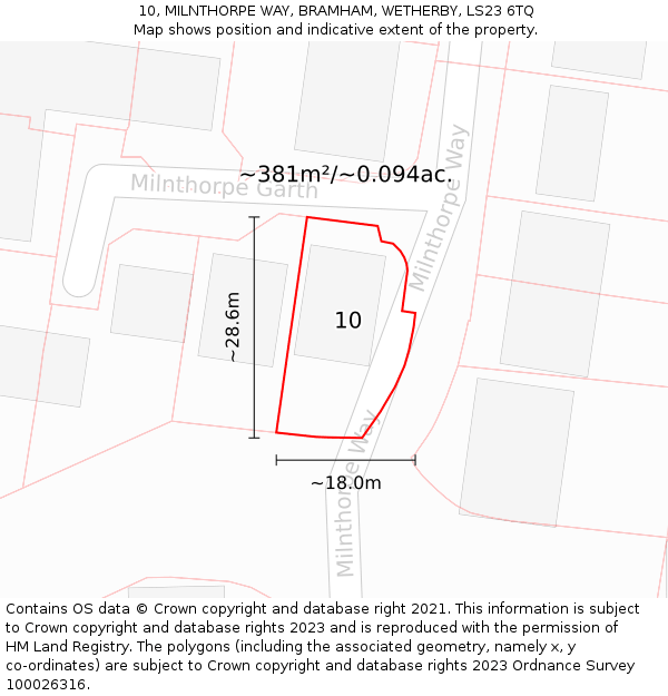 10, MILNTHORPE WAY, BRAMHAM, WETHERBY, LS23 6TQ: Plot and title map