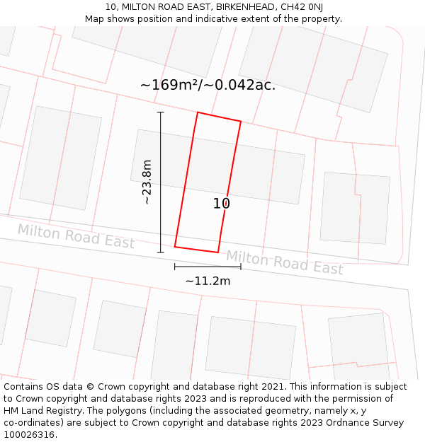 10, MILTON ROAD EAST, BIRKENHEAD, CH42 0NJ: Plot and title map