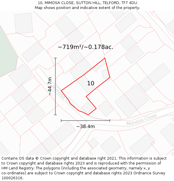10, MIMOSA CLOSE, SUTTON HILL, TELFORD, TF7 4DU: Plot and title map
